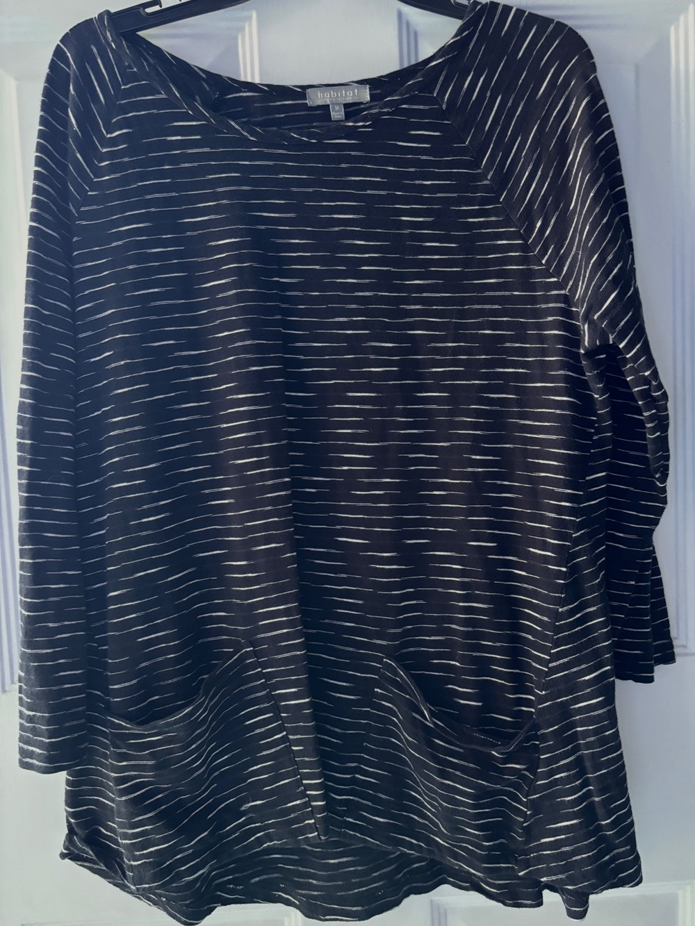 Habitat Black and White Striped Long Sleeve Pocket Tee